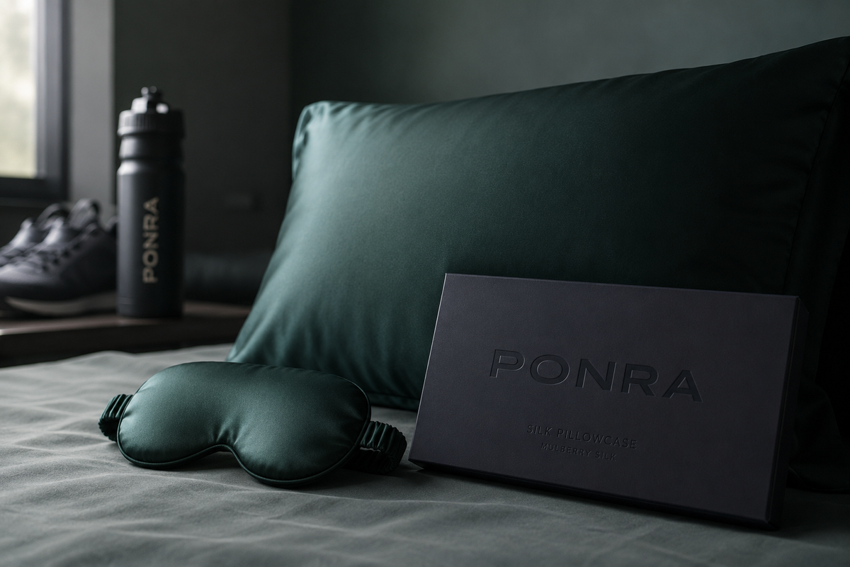 Zijden kussensloop van PONRA, lifestyle beeld op bed